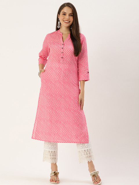

AMUKTI Women Pink & White Striped Kurta