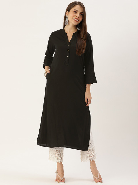 

AMUKTI Women Black Solid Kurta