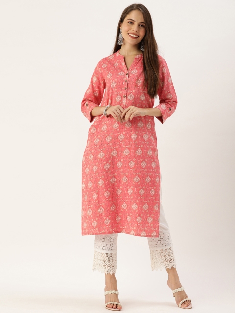 

AMUKTI Women Pink & White Ethnic Motifs Printed Kurta