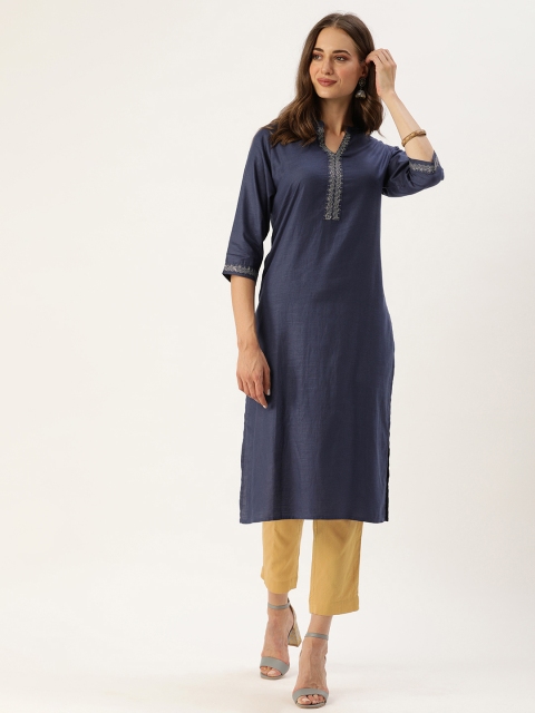 

AMUKTI Women Navy Blue Gotta Patti Kurta