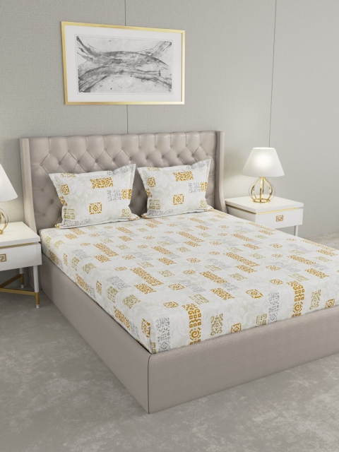 

Raymond Home White & Mustard Abstract 120 TC Cotton 1 Queen Bedsheet with 2 Pillow Covers