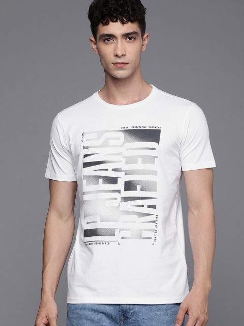 

Louis Philippe Jeans Men White Printed Round Neck T-shirt