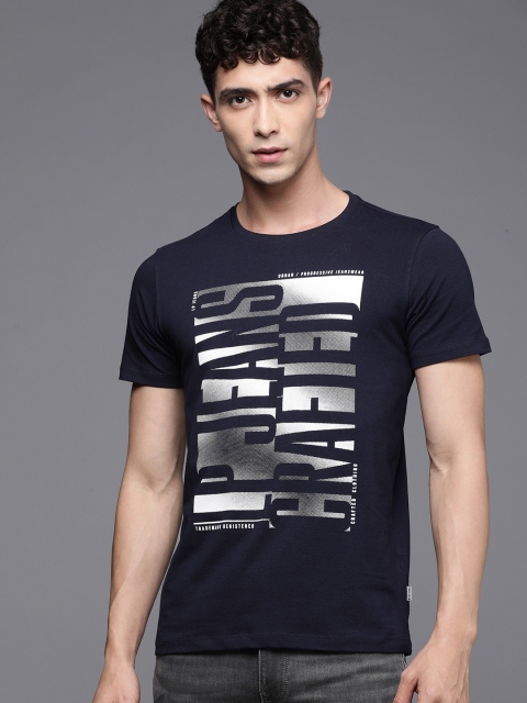 

Louis Philippe Jeans Men Navy Blue Printed Round Neck T-shirt