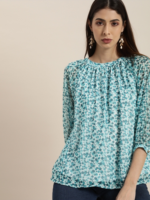 

all about you Women Blue & White Printed Regular Top