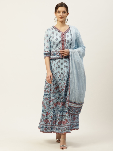 

Juniper Women Blue & Maroon Pure Cotton Printed Lehenga Choli With Dupatta
