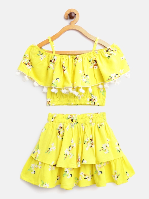 

pspeaches Girls Yellow & White Floral Off-Shoulder Co-ordinate Sets