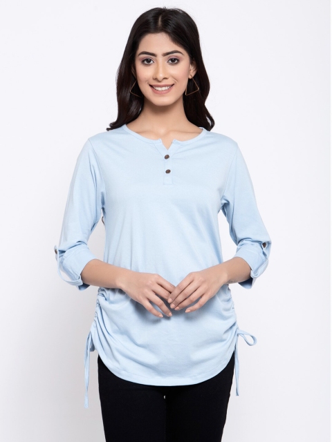 

Kalt Blue Solid Henley Neck Tunic