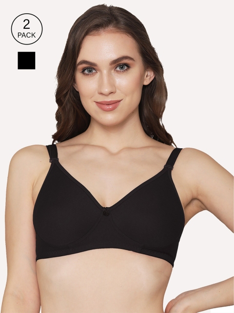 

Kalyani Pack Of 2 Black Solid Non-Wired Non Padded T-shirt Bra