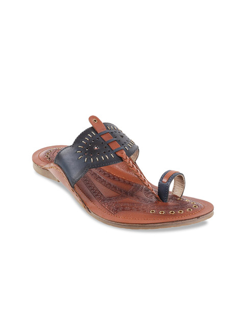 

Mochi Men Navy Blue Leather Kolhapuri Sandals