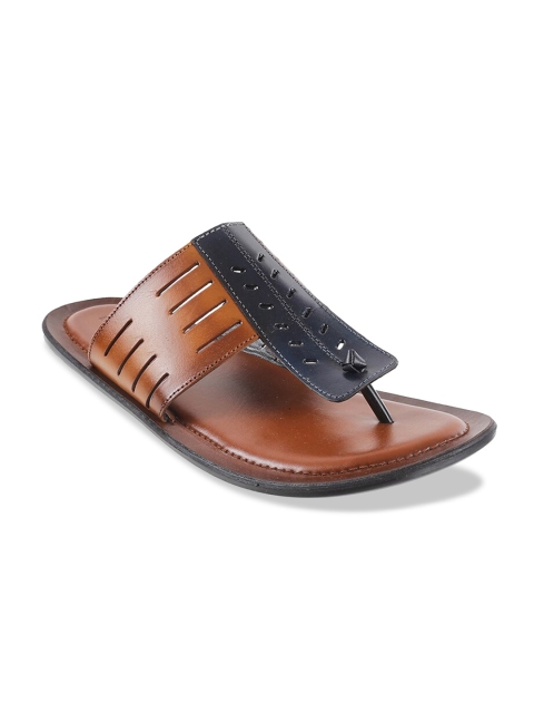 

Mochi Men Tan Brown & Black Colourblocked Leather Comfort Sandals