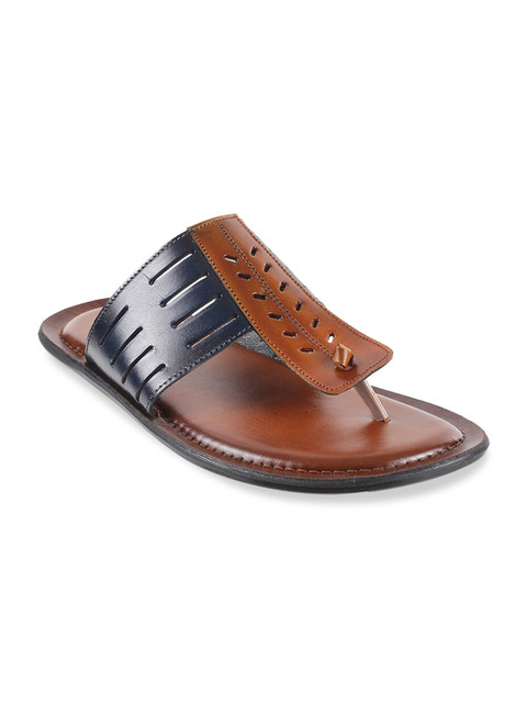 

Mochi Men Brown & Blue Colourbloked Leather Comfort Sandals