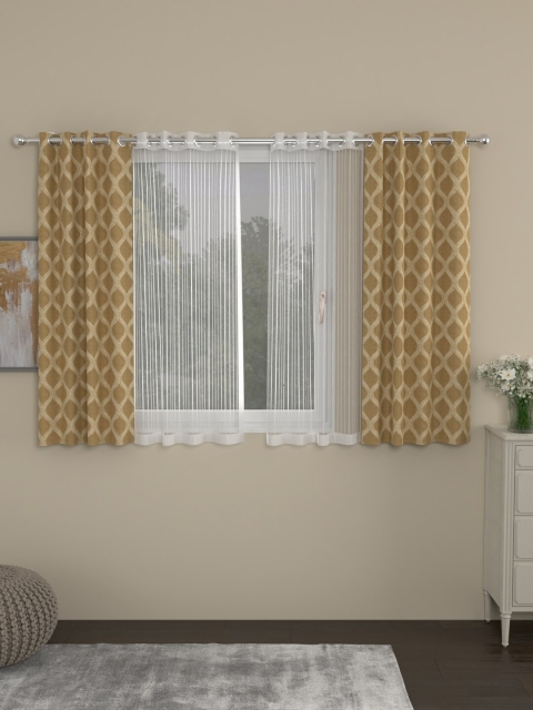 

ROSARA HOME Brown & White Set of 4 Window Curtains