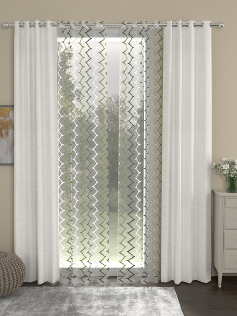 

ROSARA HOME Off-White & Green Set of 4 Room Darkening Door Curtains