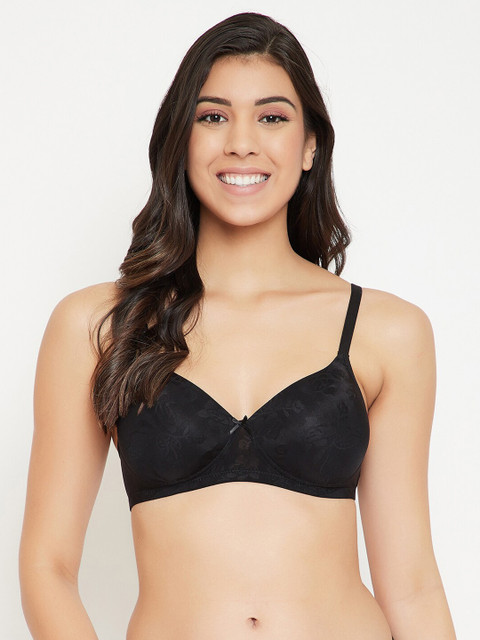 

Clovia Black Self Design Non-Wired Lightly Padded T-shirt Bra BR0738J1342B