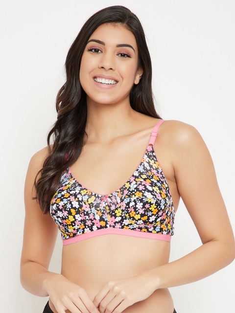 

Clovia Black & Pink Printed Non-Wired Non Padded Everyday Bra BR0185S2232B