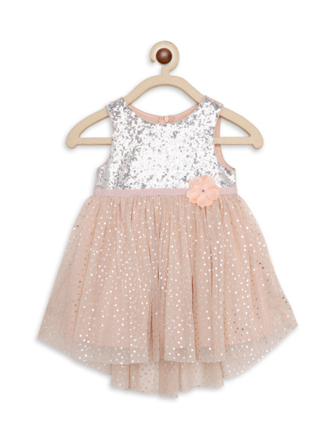 

Nauti Nati Girls Peach-Coloured & Silver-Coloured Embellished Fit and Flare Dress