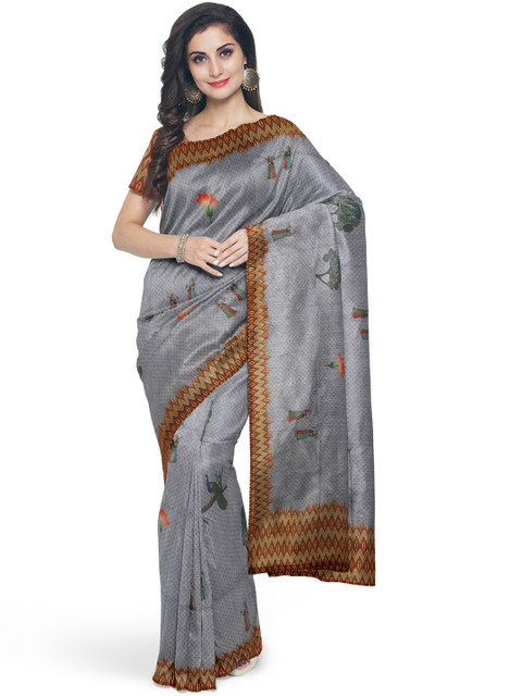 

Kalamandir Grey Linen Blend Printed Banarasi Saree