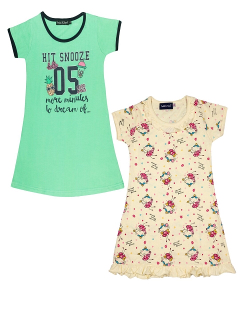 

Todd N Teen Girls Green & Beige Set of 2 Printed Nightdress