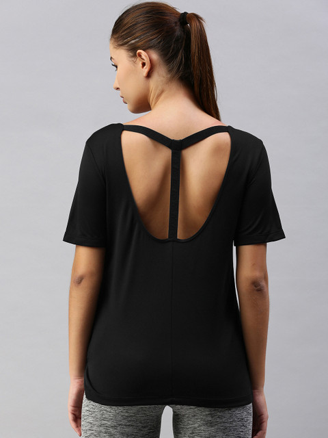 

Nike Black Solid NK DRY SS TOP ELASTIKA NF Styled Back Top