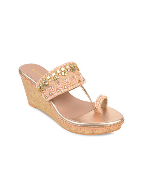 

Rocia Women Peach-Coloured Woven Design Wedges