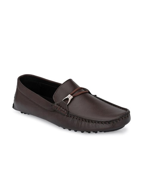 

SHENCES Men Brown Leather Driving Shoes