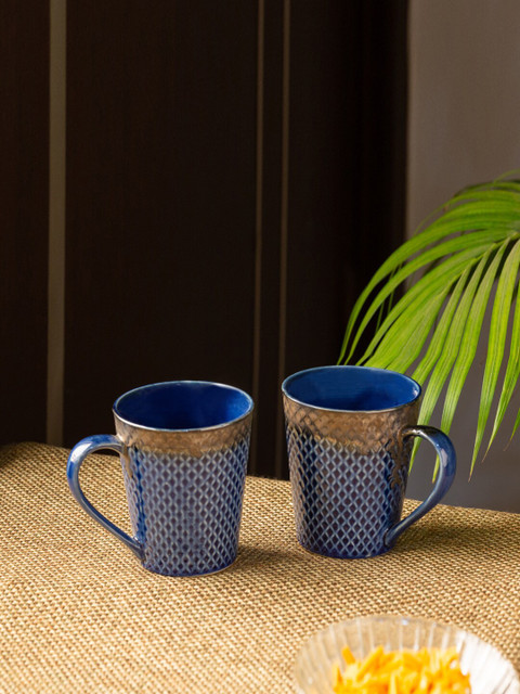 

ExclusiveLane Blue & Gold-Toned Set of 2 Printed Ceramic Coffee Mugs