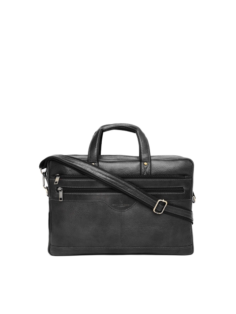 

WildHorn Men Black Textured Genuine Leather Laptop Bag