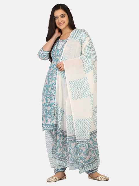 

Shaily Blue & White Pure Cotton Unstitched Dress Material