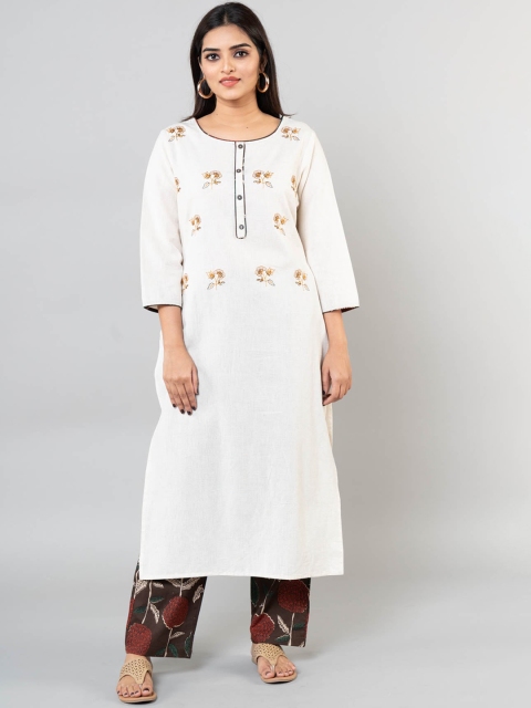 

KLM Fashion Mall Women Cream-Coloured Embroidered Kurta with Palazzos