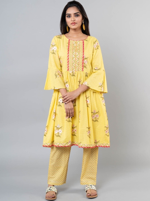 

KLM Fashion Mall Women Yellow Printed Kurta with Palazzos