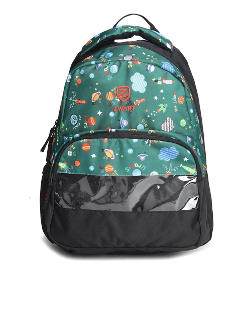 

Zwart Unisex Green & Black Graphic Backpacks with Compression Straps