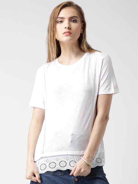 

New Look White Schiffli Embroidered Detail Top