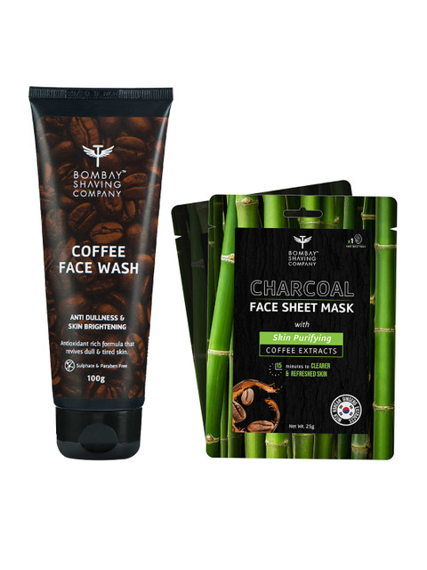 

Bombay Shaving Company Set of 2 Charcoal Face Sheet Masks & Coffee Face Wash, Black