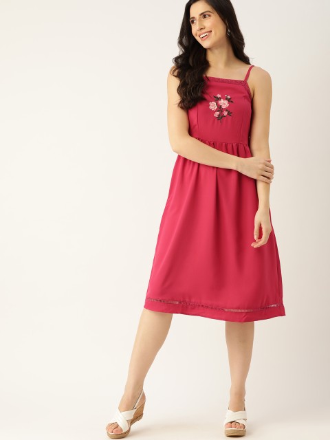 

DressBerry Maroon Solid A-Line Dress