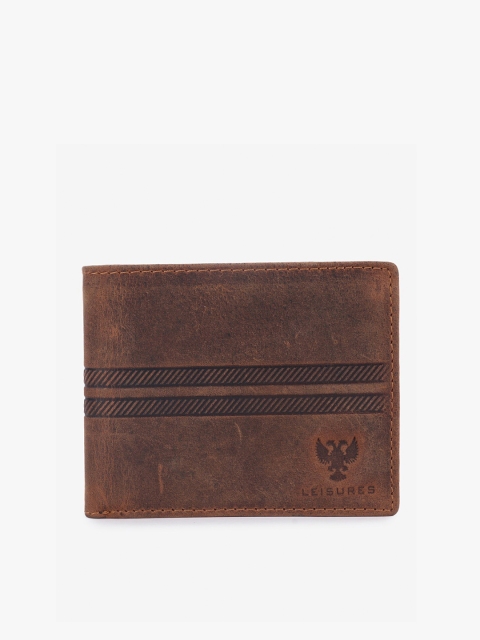 

LEISURES Men Brown Solid Leather Two Fold Wallet