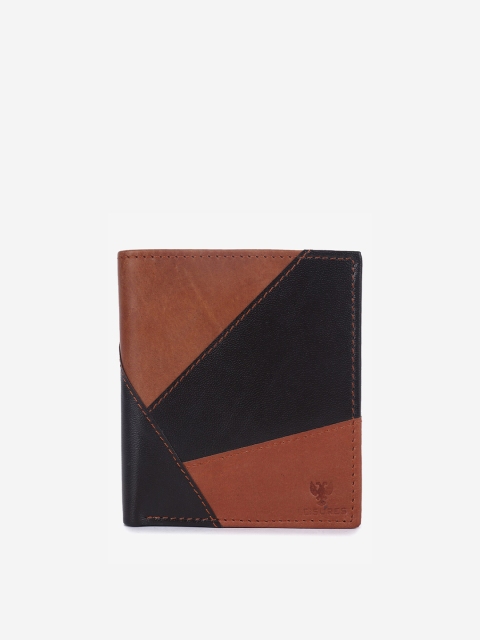 

LEISURES Men Tan Brown & Black Textured Two Fold Genuine Leather Wallet