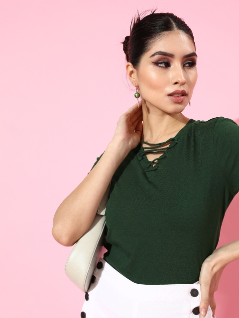 

DressBerry Women Striking Green Solid Top