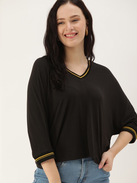 

DressBerry Black Solid Batwing Sleeve Regular Top