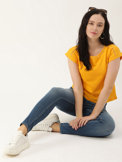 

DressBerry Mustard Yellow Extended Sleeves Regular Top