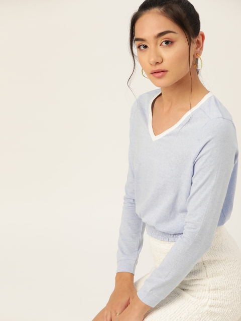 

DressBerry Blue Smocked Blouson Crop Top