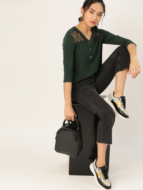 

DressBerry Green Lace Inserts Top