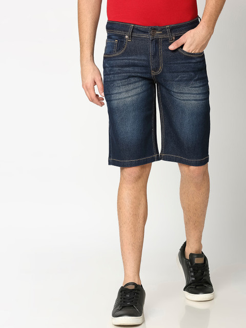 

High Star Men Blue Washed Slim Fit Denim Shorts