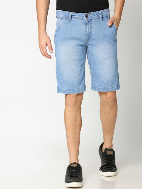 

High Star Men Blue Washed Slim Fit Denim Shorts