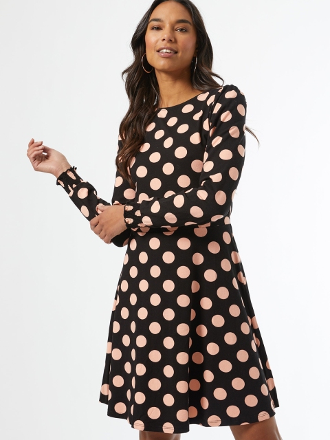 

DOROTHY PERKINS Women Black & Peach-Coloured Printed Organic Cotton A-Line Dress