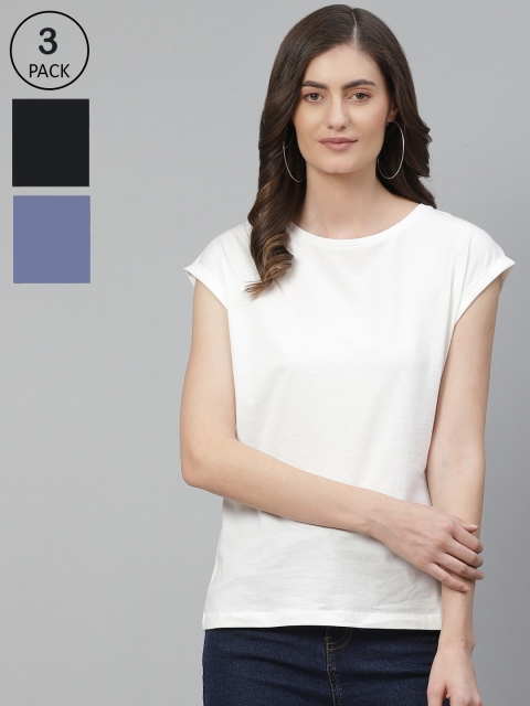 

DOROTHY PERKINS Pack of 3 Solid Pure Cotton Organic Cotton T-shirts, White