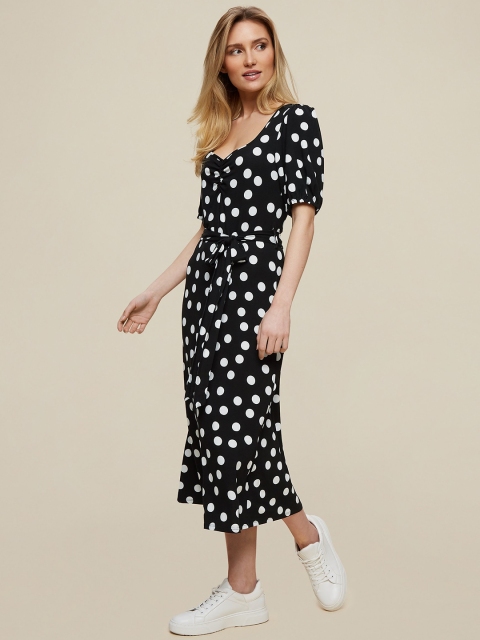 

DOROTHY PERKINS Women Black & White Polka Dot Printed A-Line Dress