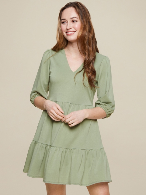 

DOROTHY PERKINS Women Green Solid Tiered A-Line Dress