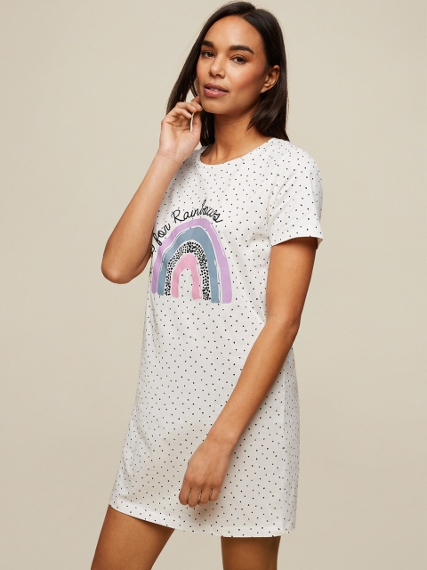

DOROTHY PERKINS Women White & Black Printed Pure Cotton Sleep Shirt