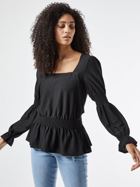 

DOROTHY PERKINS Black Puff Sleeves Smocked A-Line Top