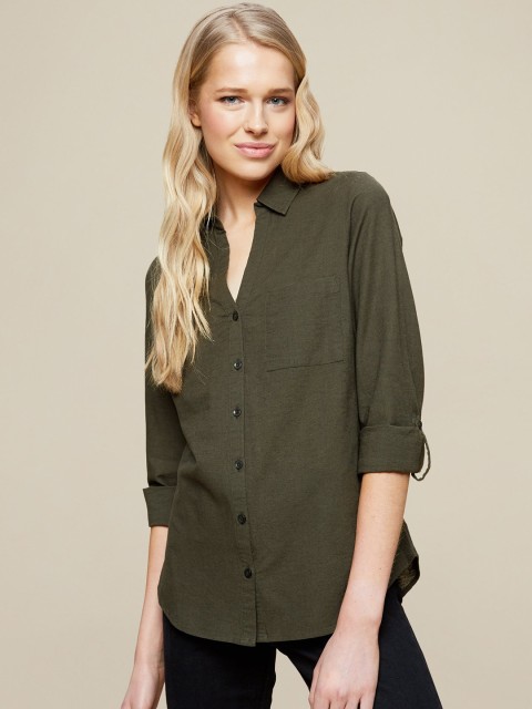 

DOROTHY PERKINS Women Olive Green Regular Fit Solid Casual Shirt